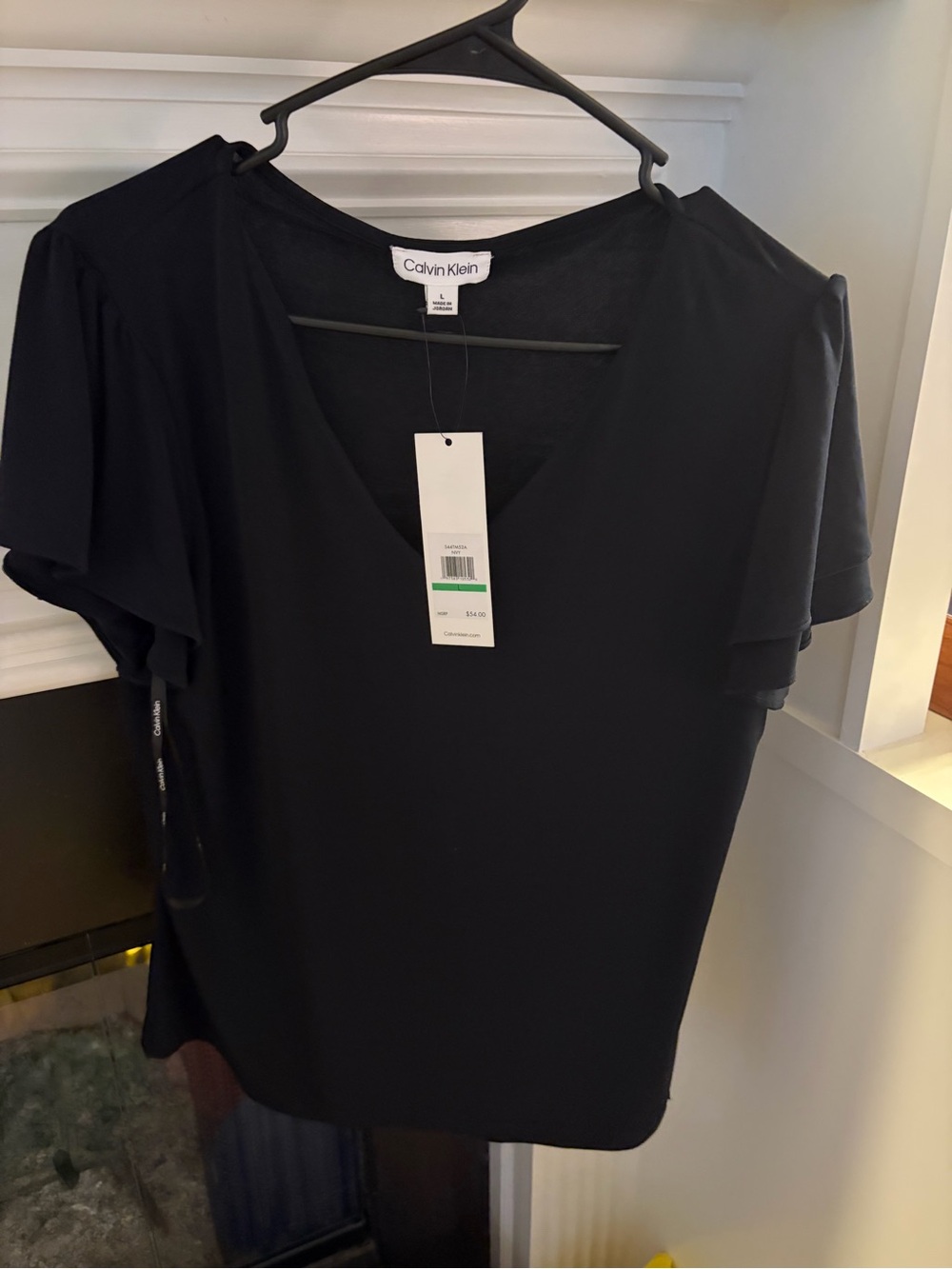 Calvin Klein Black V-Neck Flutter Sleeve Tee